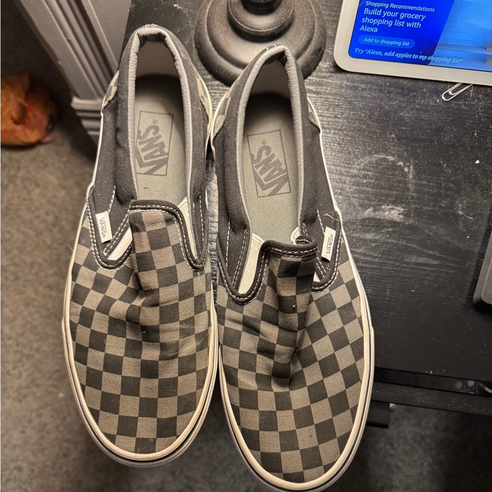 Grey and black Vans Slip ons Men 9 Women’s 10.5
